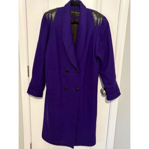 Vintage David Benjamin Overcoat Womens 8 100% New Wool Leather Trim Lined Heavy